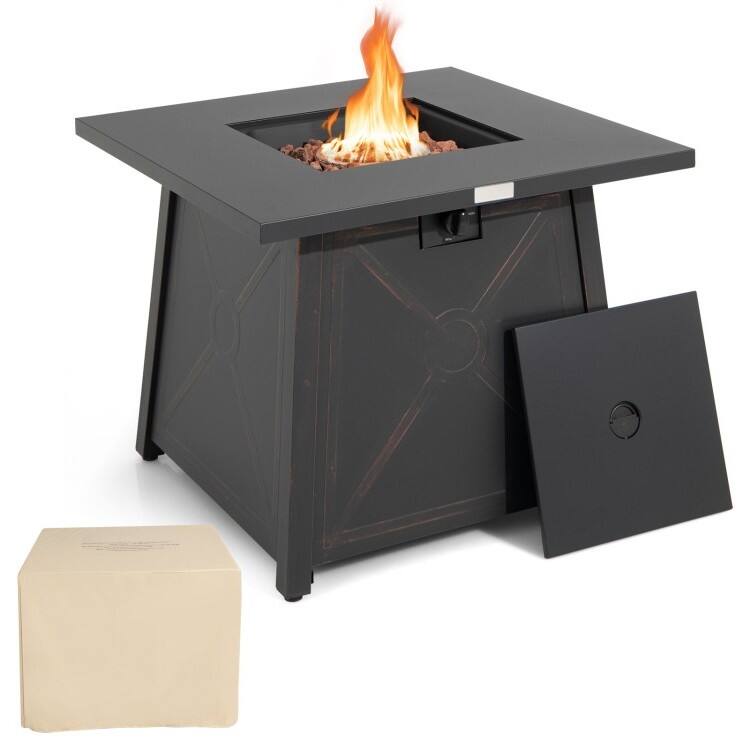 Front. SlickBlue - Portable 50,000 BTU Black Steel Fire Pit Table – LP Gas Propane Outdoor Heater - Black.