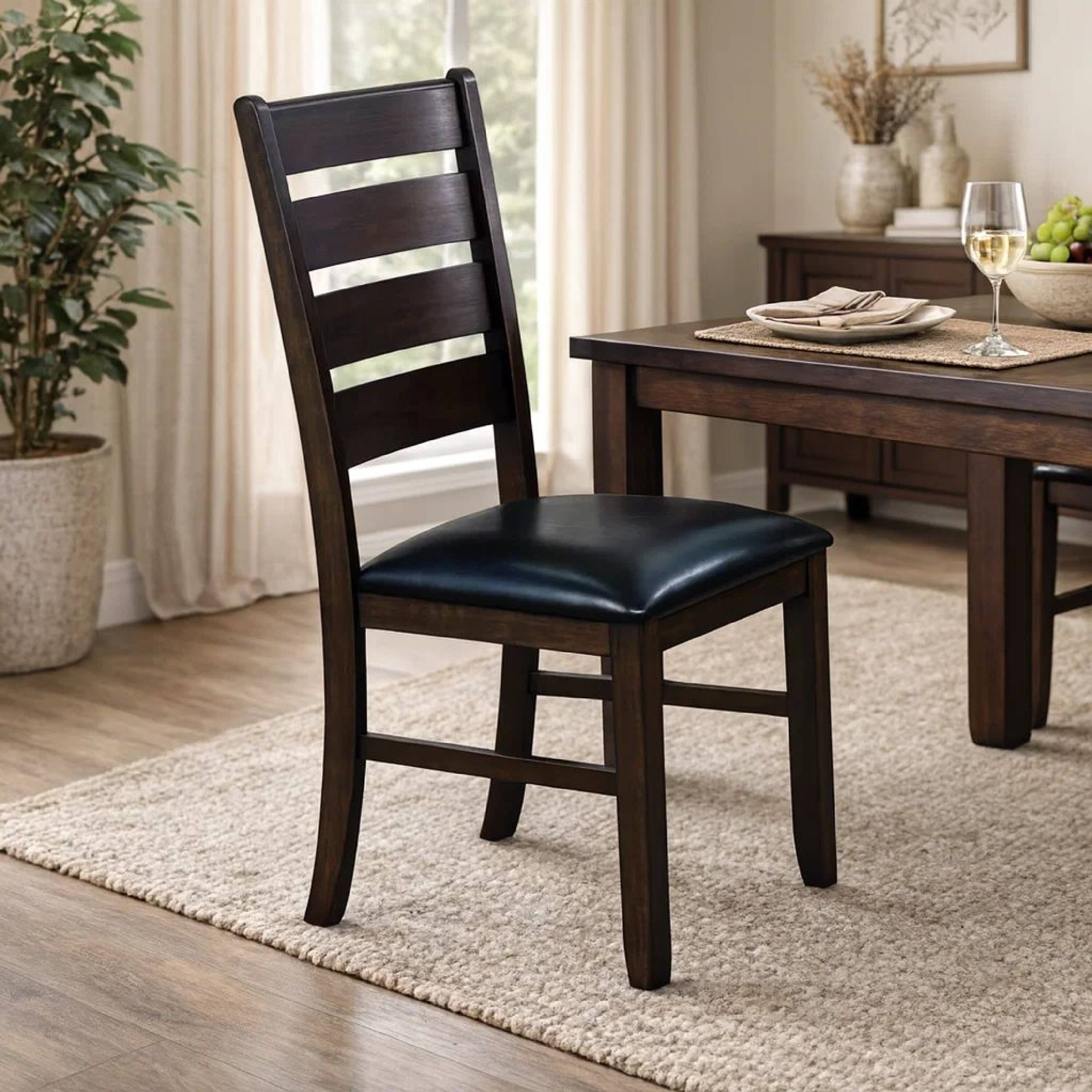 Alt View 6. Manhattan Lane - Ladder Back Wooden Side Chair with Leatherette seat, Set of 2 - Brown and Black.