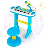 Costway - 31 Key Kids Piano Keyboard Toy Toddler Musical Instrument with Microphone - Blue - Front_Zoom