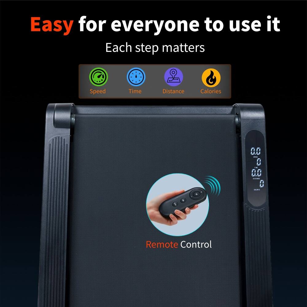 Easy for everyone to use it  
Each step matters  
Speed Time Distance Calories  
0.0 - 0 - 0.0 - 0  
1 %  
Remote Control