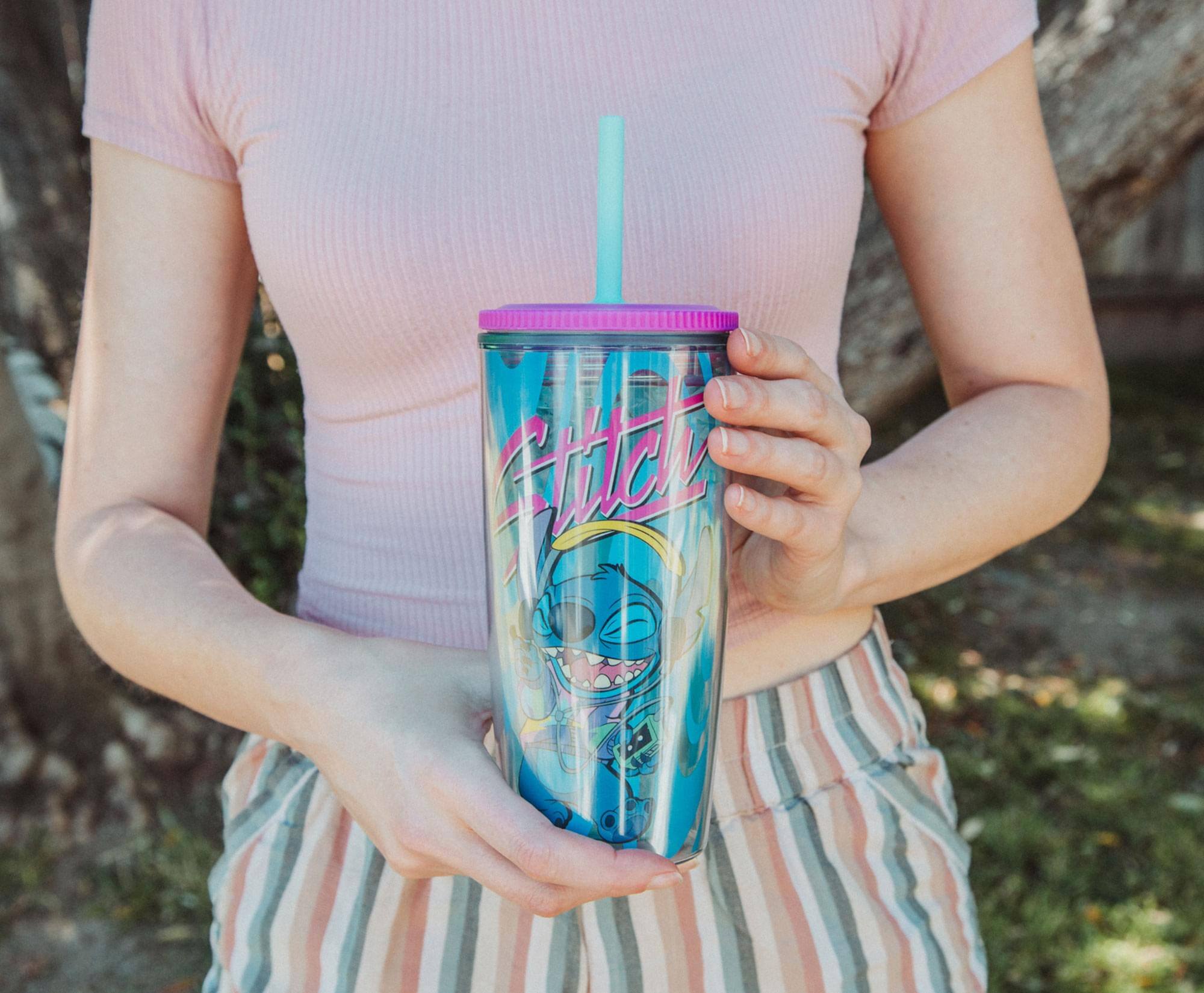 Alt View 2. Silver Buffalo - Disney Lilo & Stitch Jamming Plastic Tumbler With Lid and Straw | Hold 20 Ounces - Blue.