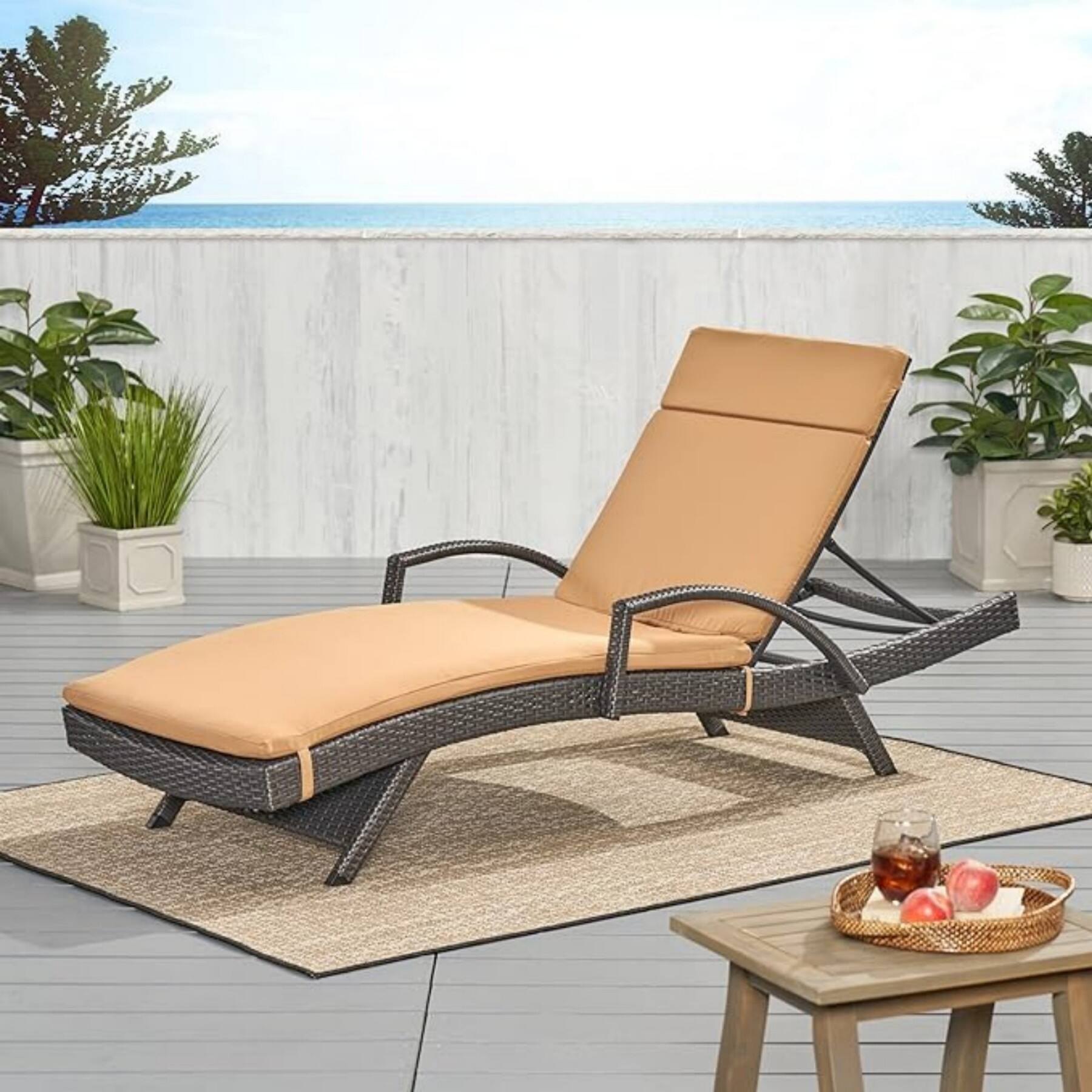 Alt View 7. Ecooso - 1PCS Outdoor Chaise Lounge Cushion，Water-Resistant，100% Polyester Fabric, No Assembly Required(Without Chaise Lounge) - Caramel.
