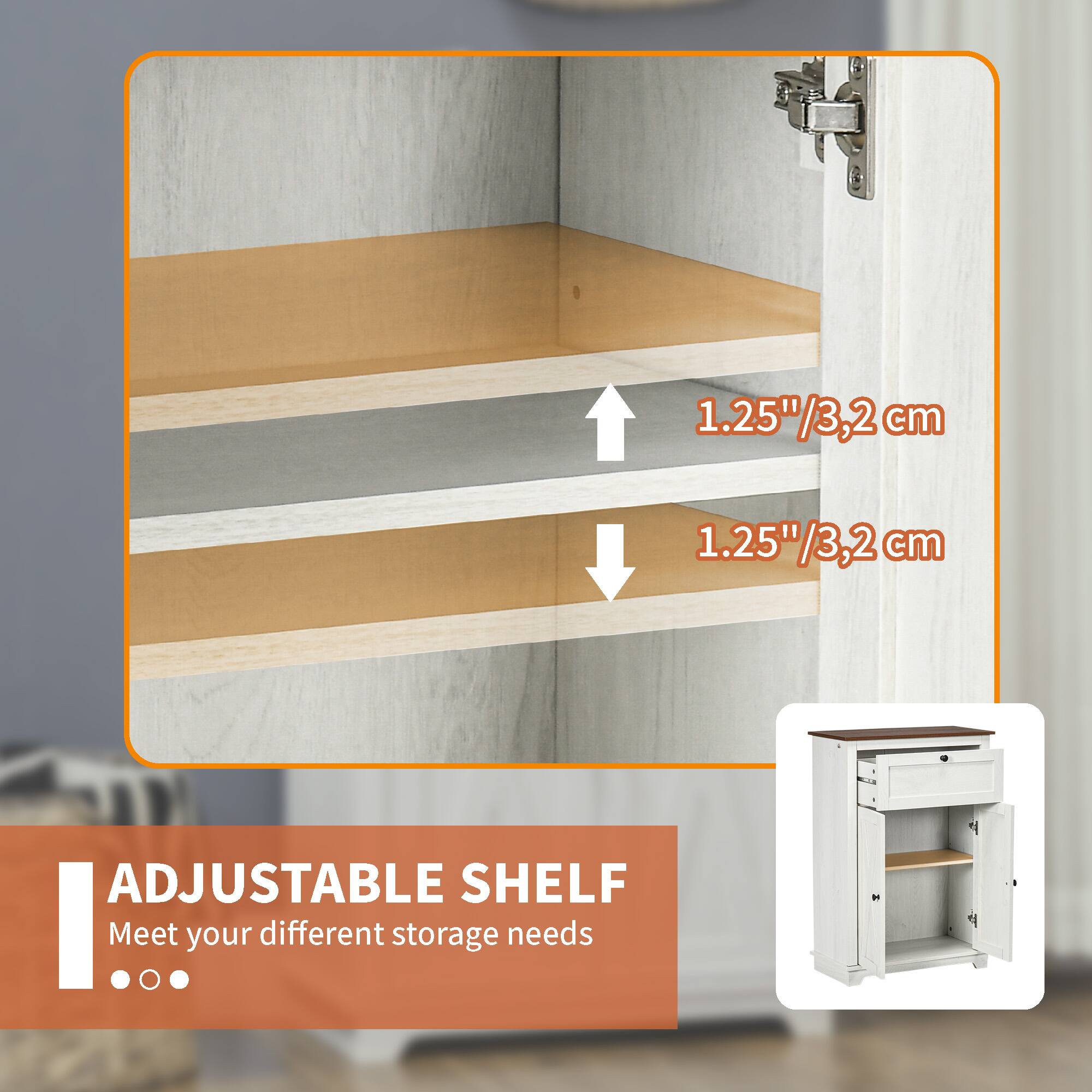 1.25"/3,2cm cm, 1.25"/3,2cm cm, ADJUSTABLE SHELF, Meet your different storage needs