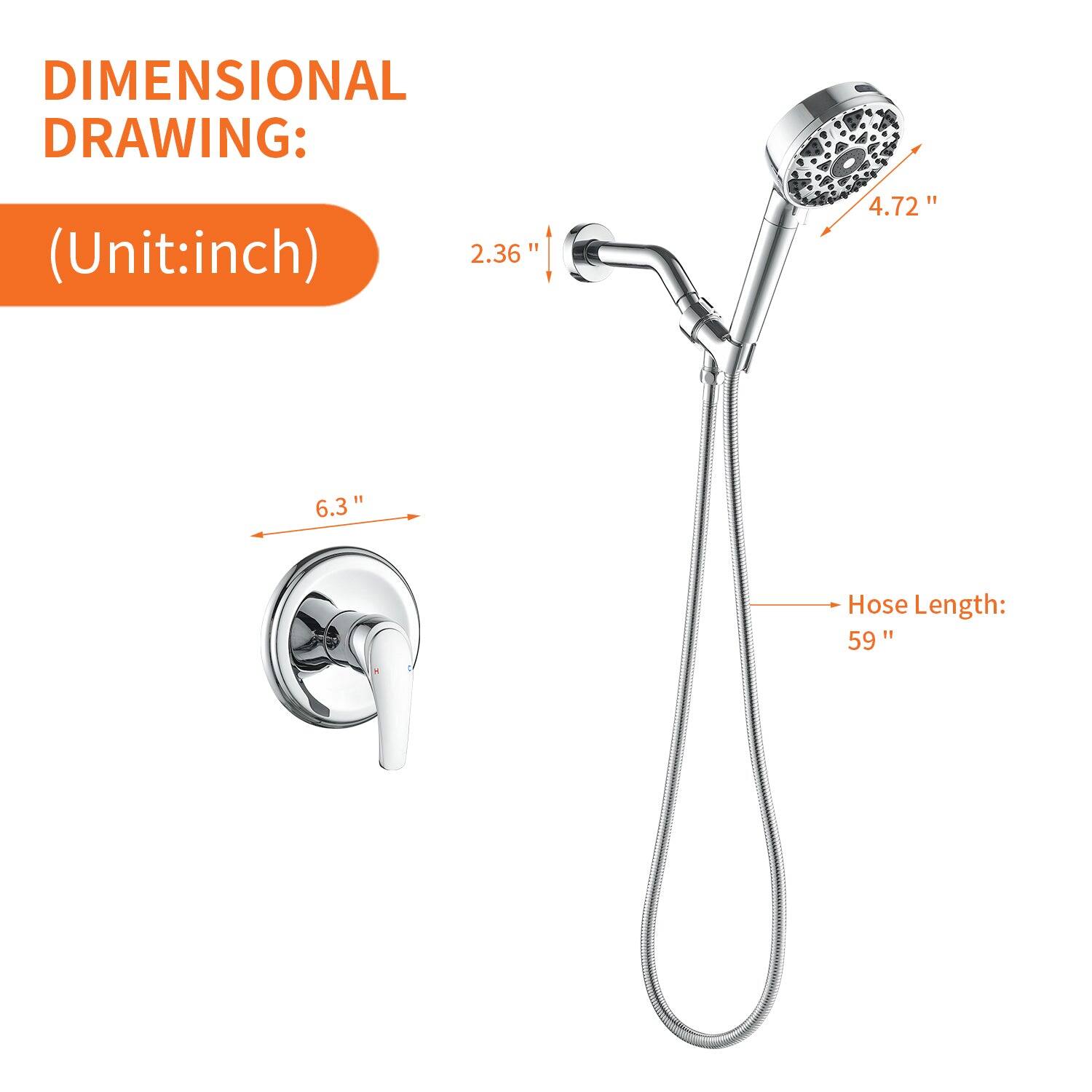 DIMENSIONAL DRAWING:  
(Unit: inch)  

- 2.36"  
- 4.72"  
- 6.3"  
- Hose Length: 59"