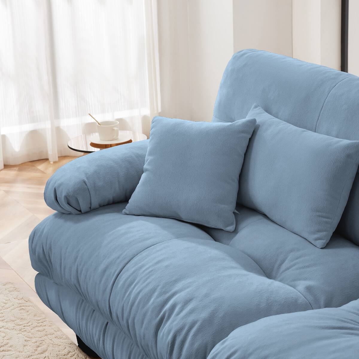 Ropilly Blue Chenille Sofa Armless Single Seat Sofa with 2 Pillows Blue ...