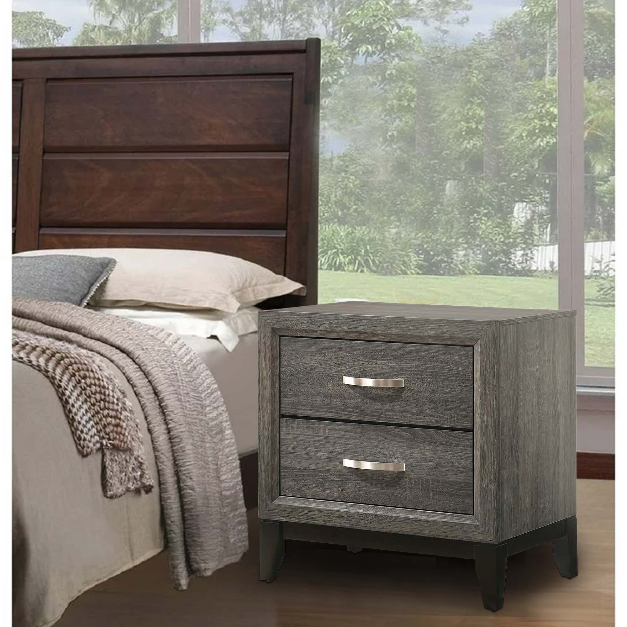 Alt View 2. Manhattan Lane - Mazie 25 Inch Modern 2 Drawer Nightstand, Metal Handle,  Foil Finish - Gray.