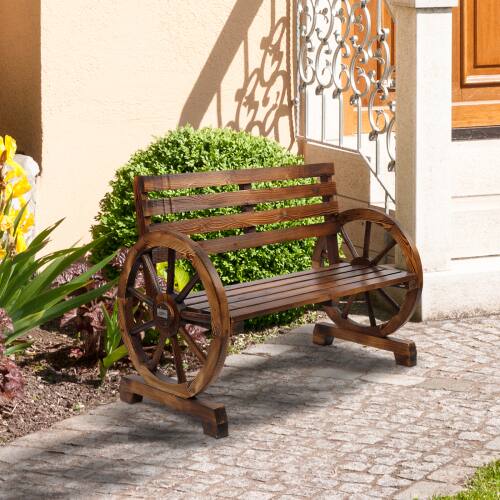 Alt View 4. Winado - 41in 2-Person Wooden Rustic with Wagon Wheel Arms, Resistance Bench Garden Loveseat Porch for Patio Yard Outdoor Seat - Carbonized.