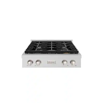 Front. ZLINE - ZLINE 30 in. Paramount Gas Rangetop with 4 Burners (SRTS-30) - Satin Stainless Steel.