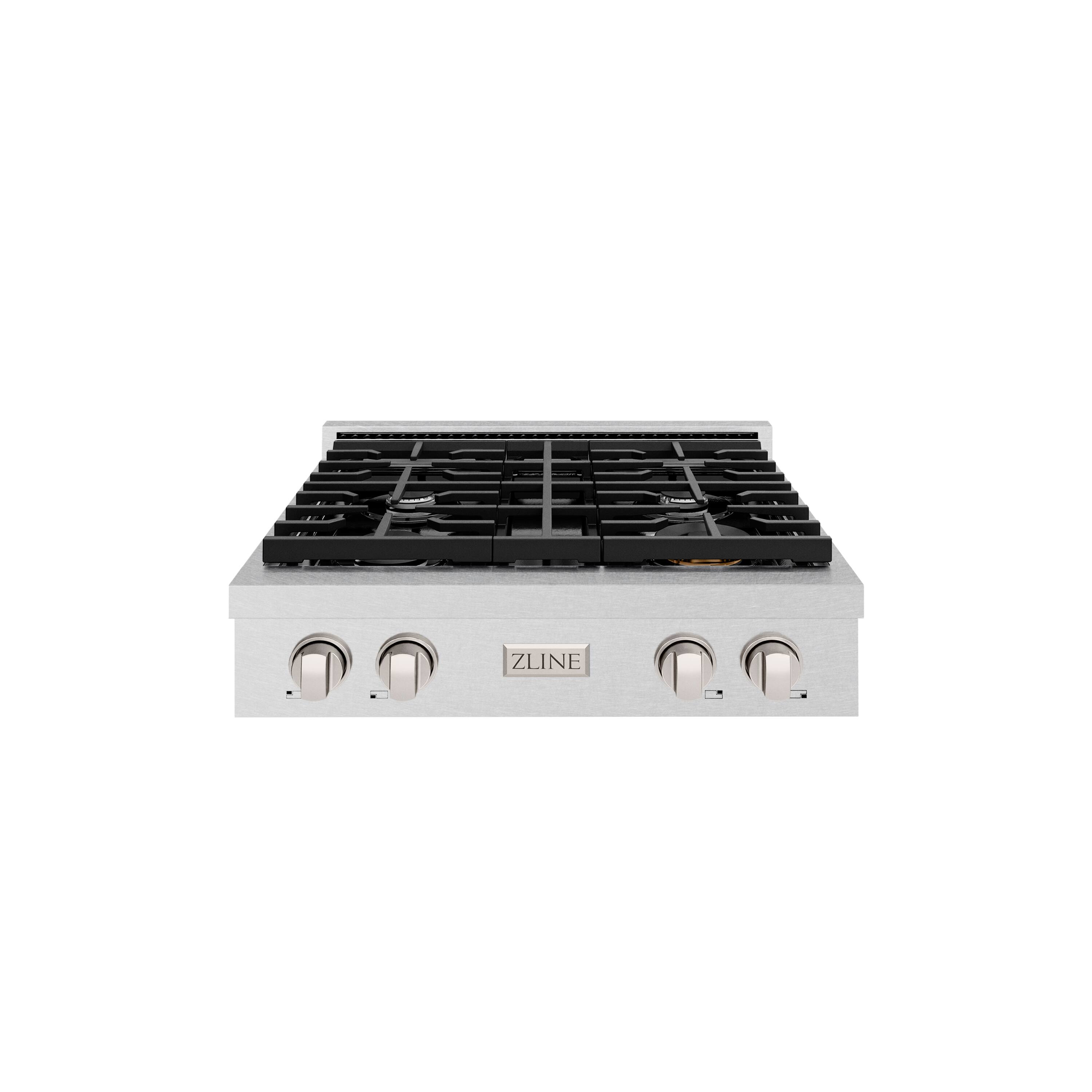 Front. ZLINE - ZLINE 30 in. Paramount Gas Rangetop with 4 Burners (SRTS-30) - Satin Stainless Steel.