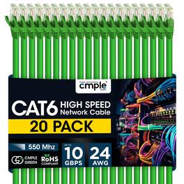 Cmple.com - Cmple - 20 Pack Cat6 Ethernet Cable 10 ft Cat 6 Network Cables, RJ45, 10Gbps LAN Patch Cord 550Mhz Cat 6 Wire - Green