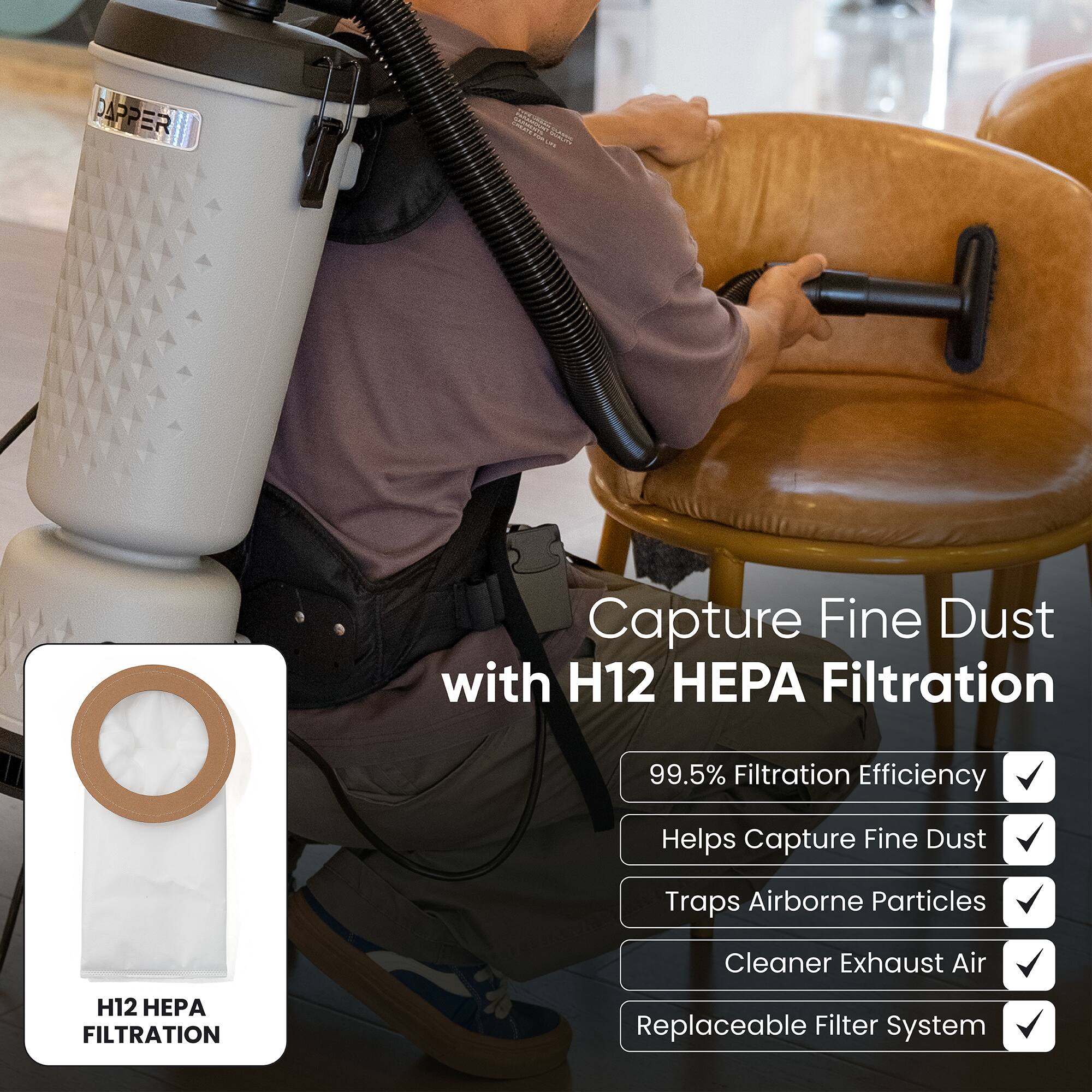 Capture Fine Dust with H12 HEPA Filtration

99.5% Filtration Efficiency
Helps Capture Fine Dust
Traps Airborne Particles
Cleaner Exhaust Air
Replaceable Filter System