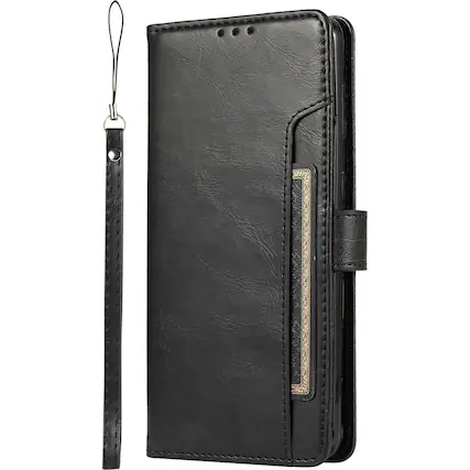 Front. SaharaCase - Leather Folio Wallet Case for Samsung Galaxy S23 FE - Black.