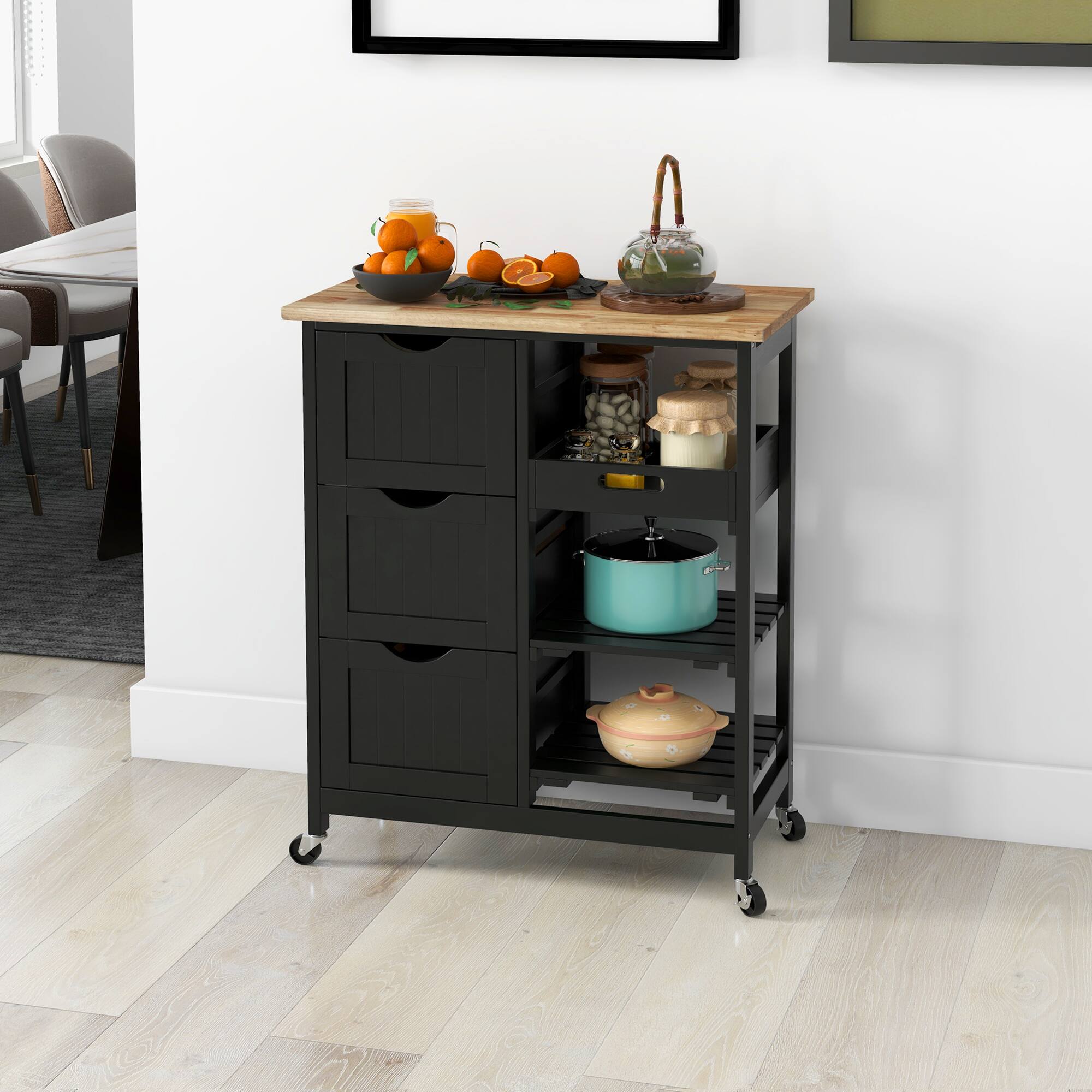 Alt View 1. Homcom - Kitchen Cart, Kitchen Island with Wood Top - Black.
