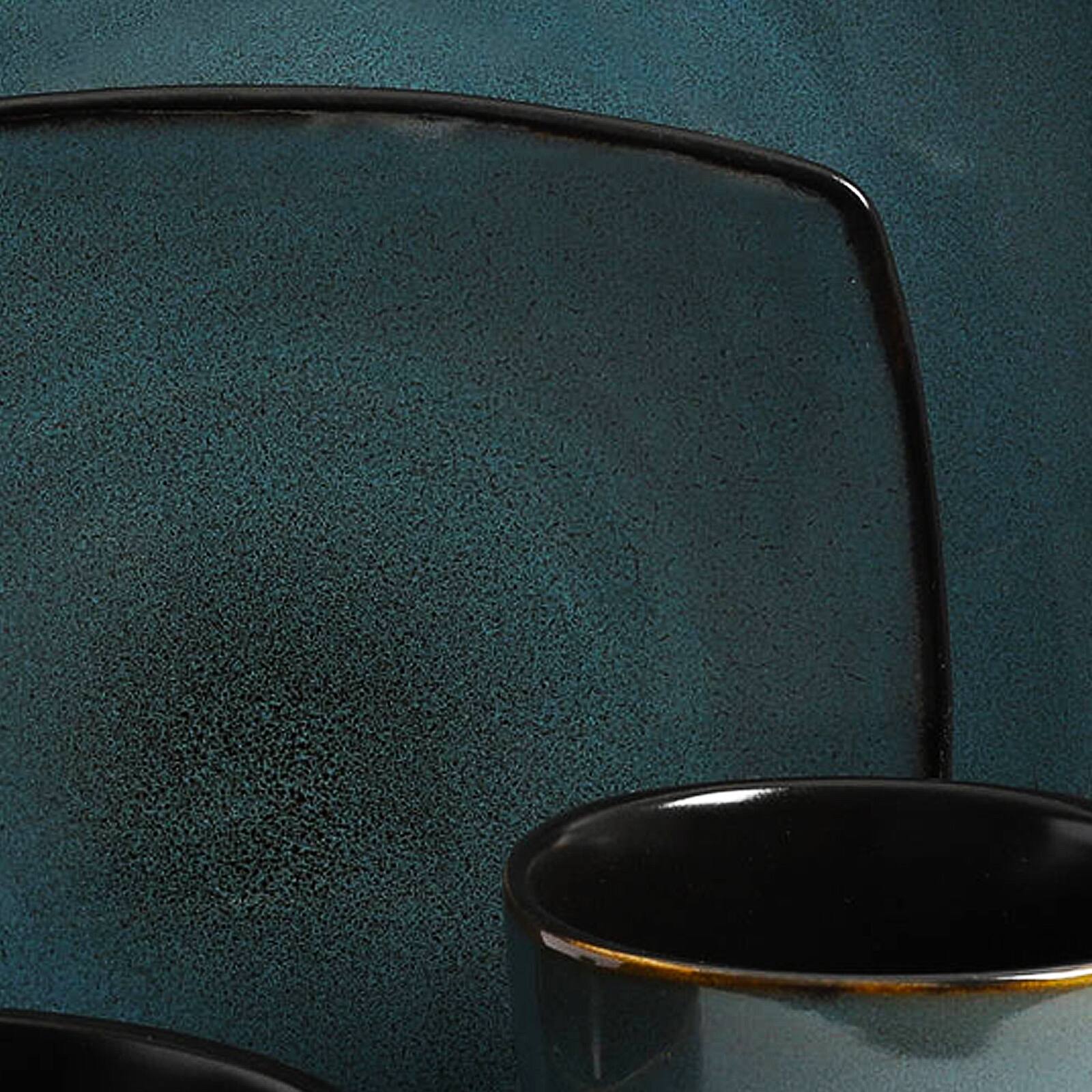 Alt View 1. Gibson - Soho Lounge 16-Piece Soft Square Dinnerware Set in Teal Green - Teal Green.