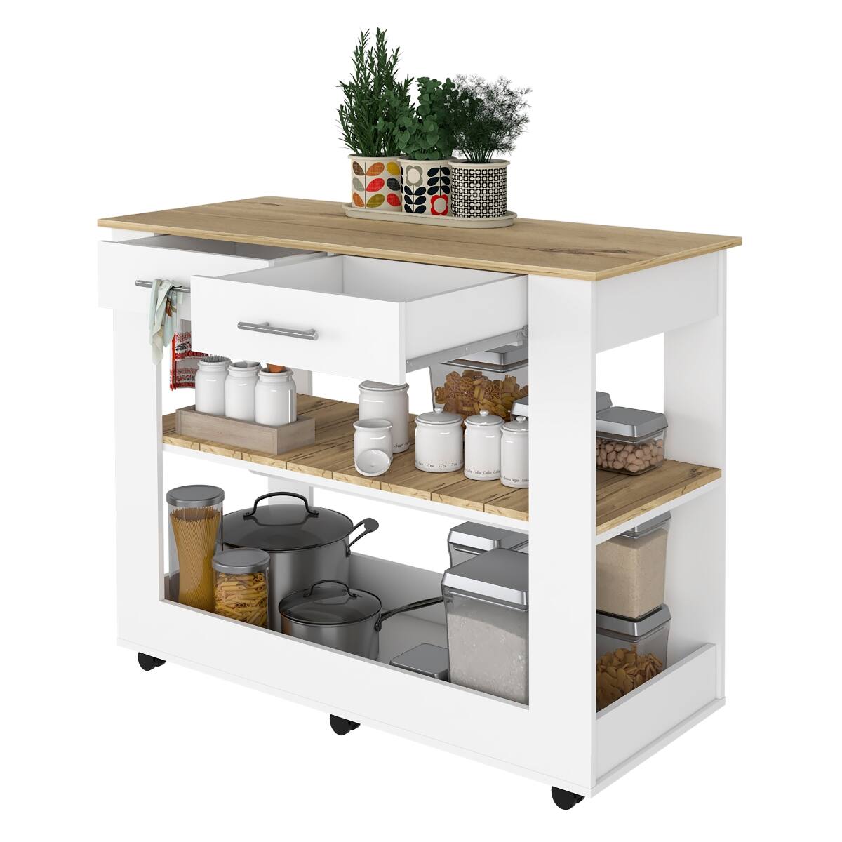 Alt View 1. Loheer - Loheer 46 inch kitchen island Mobile Kitchen Cart with Wheels Contemporary Engineered Wood - Multicolor.