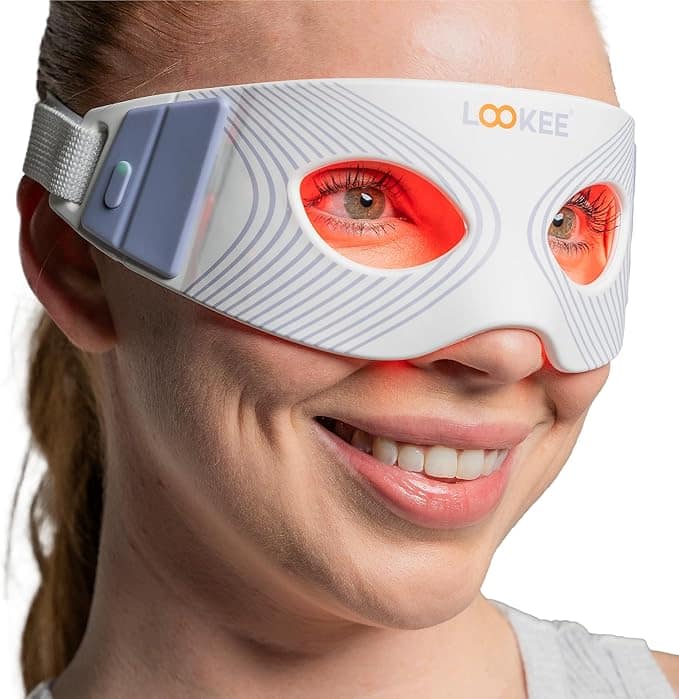 LOOKEE - LOOKEE® 80 LED Eye Mask Infrared & Red Light Therapy for Eyes–Reduce Wrinkles, Dark Circles- Boost Collagen & Anti-Aging - White