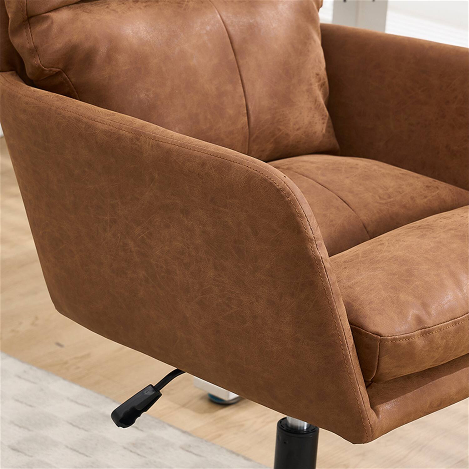 Alt View 4. Forest'nSky - Brown Artificial Leather Office Chair, Height-Adjustable with Black Base for Home & Office - Brown.