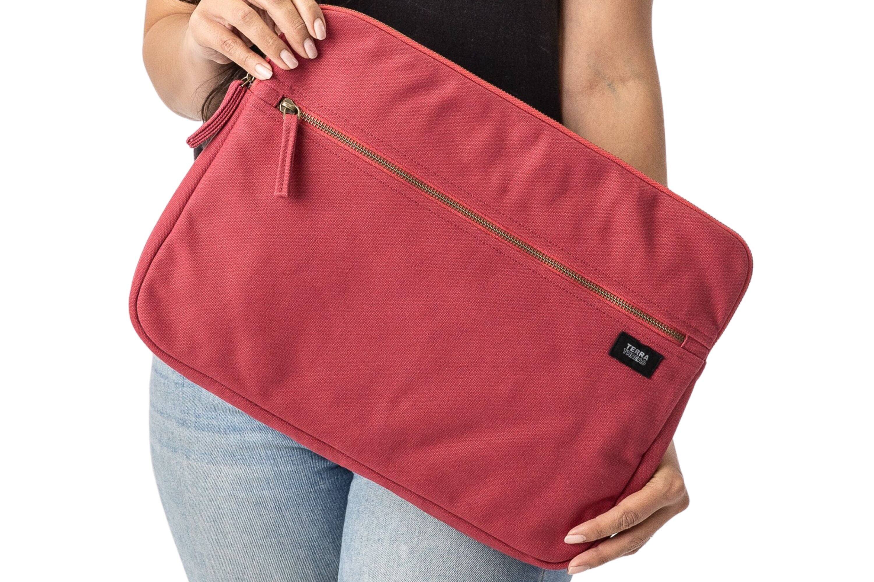 Alt View 2. Terra Thread - Organic Cotton Laptop Sleeve 15 inches - Ruby Red.