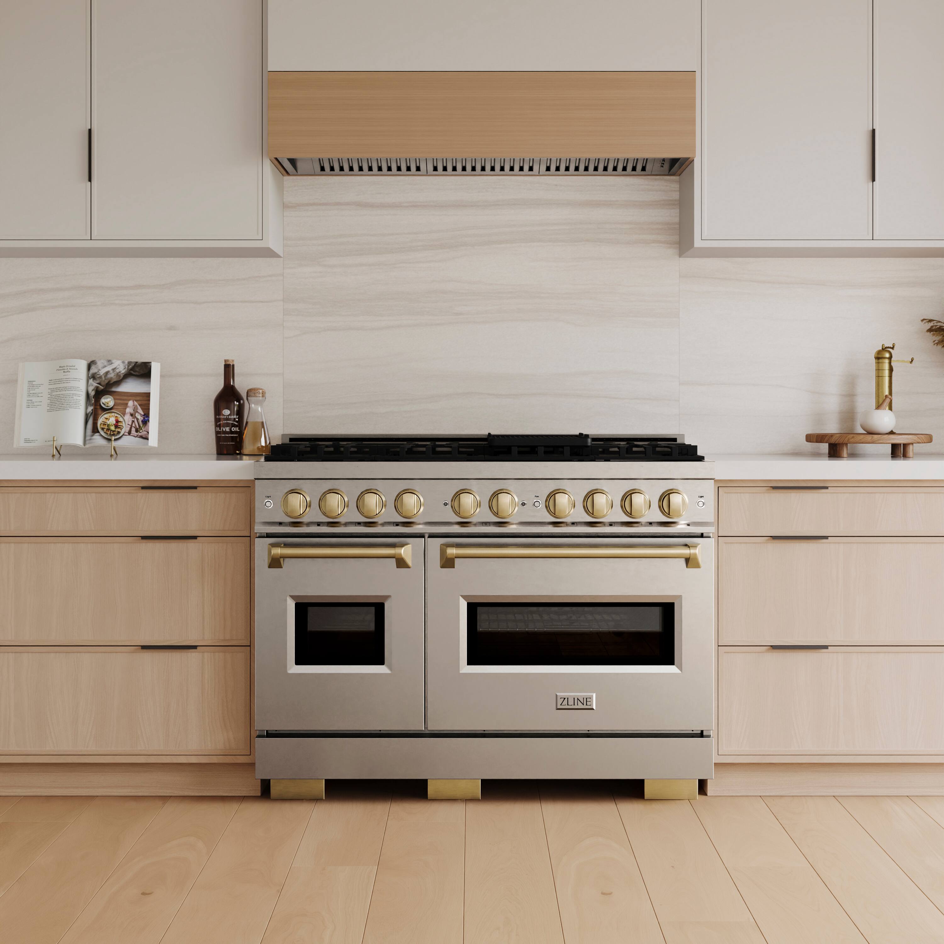 Alt View 7. ZLINE - Autograph 48 in. 6.7 cu. ft. Classic Freestanding DuoPro Gas Range with Convection Oven & Champagne Bronze Accents - Stainless Steel.