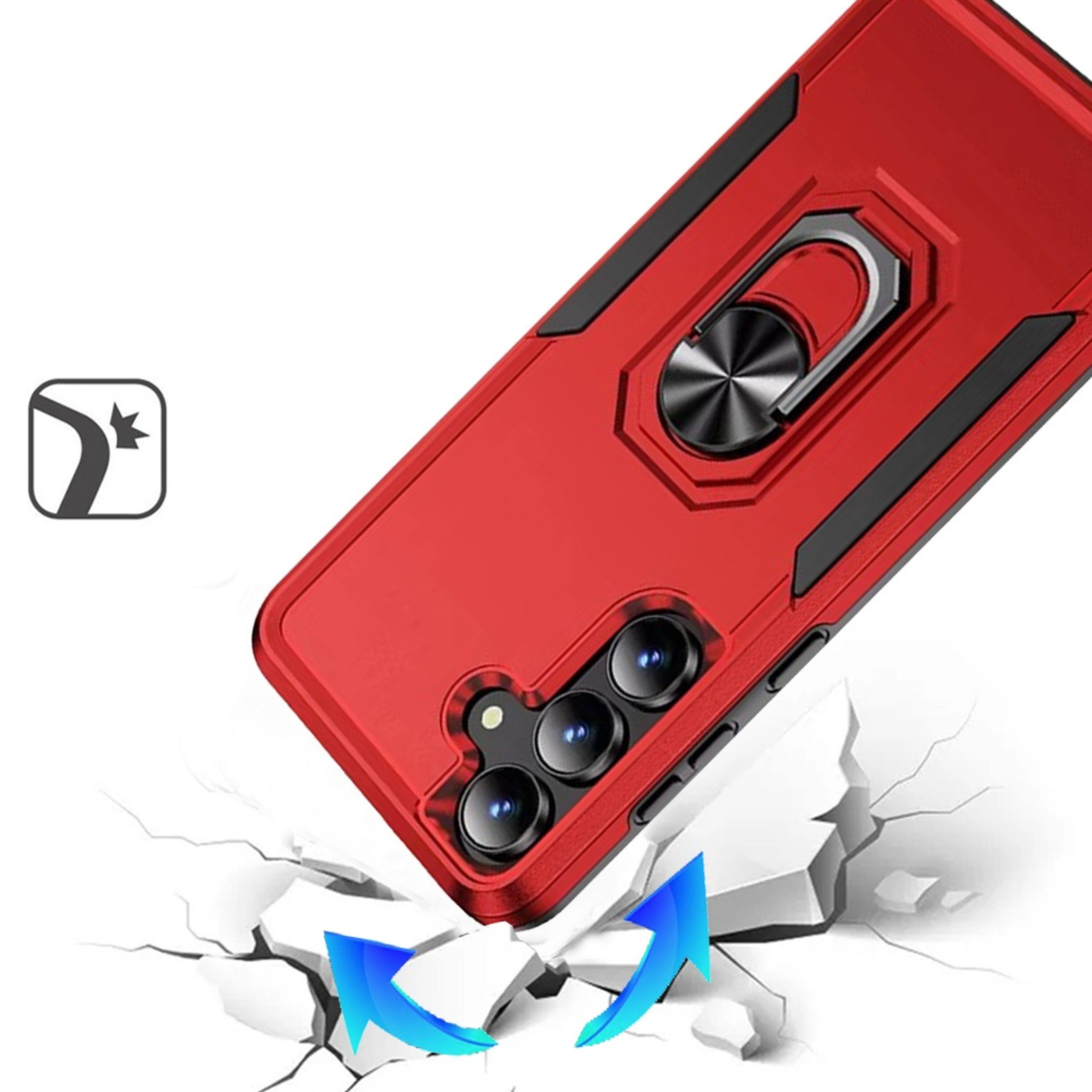 Left. Kitcheniva - Fused Rugged With Metal Ring Stand Plus Tempered Glass For Samsung S26 FE Red - Red.
