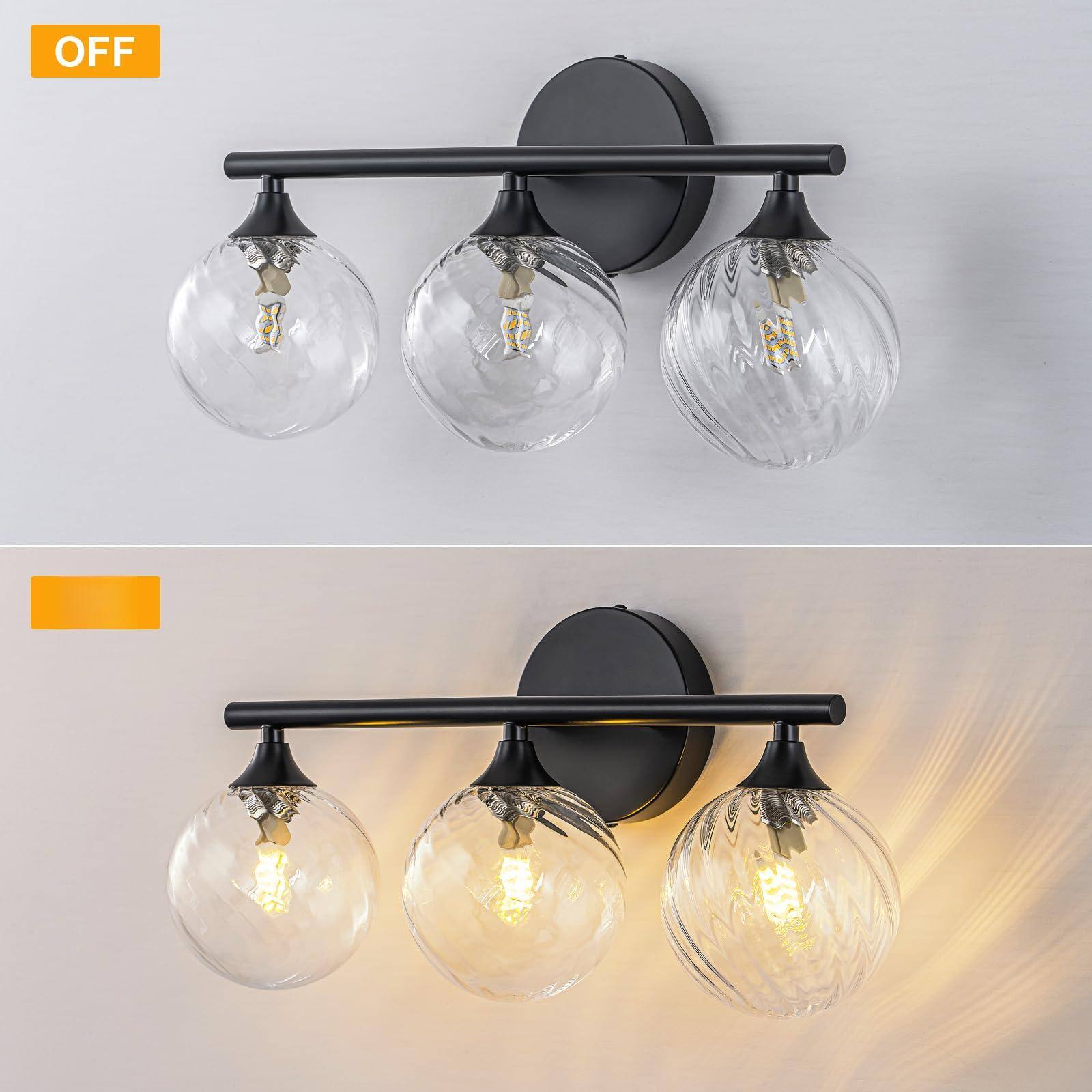 Alt View 2. HM 1810 - Brushed Nickel Bathroom Light Fixtures Modern Vanity Lights Over Mirror With Bubble Globe Clear Glass Shade - Black.