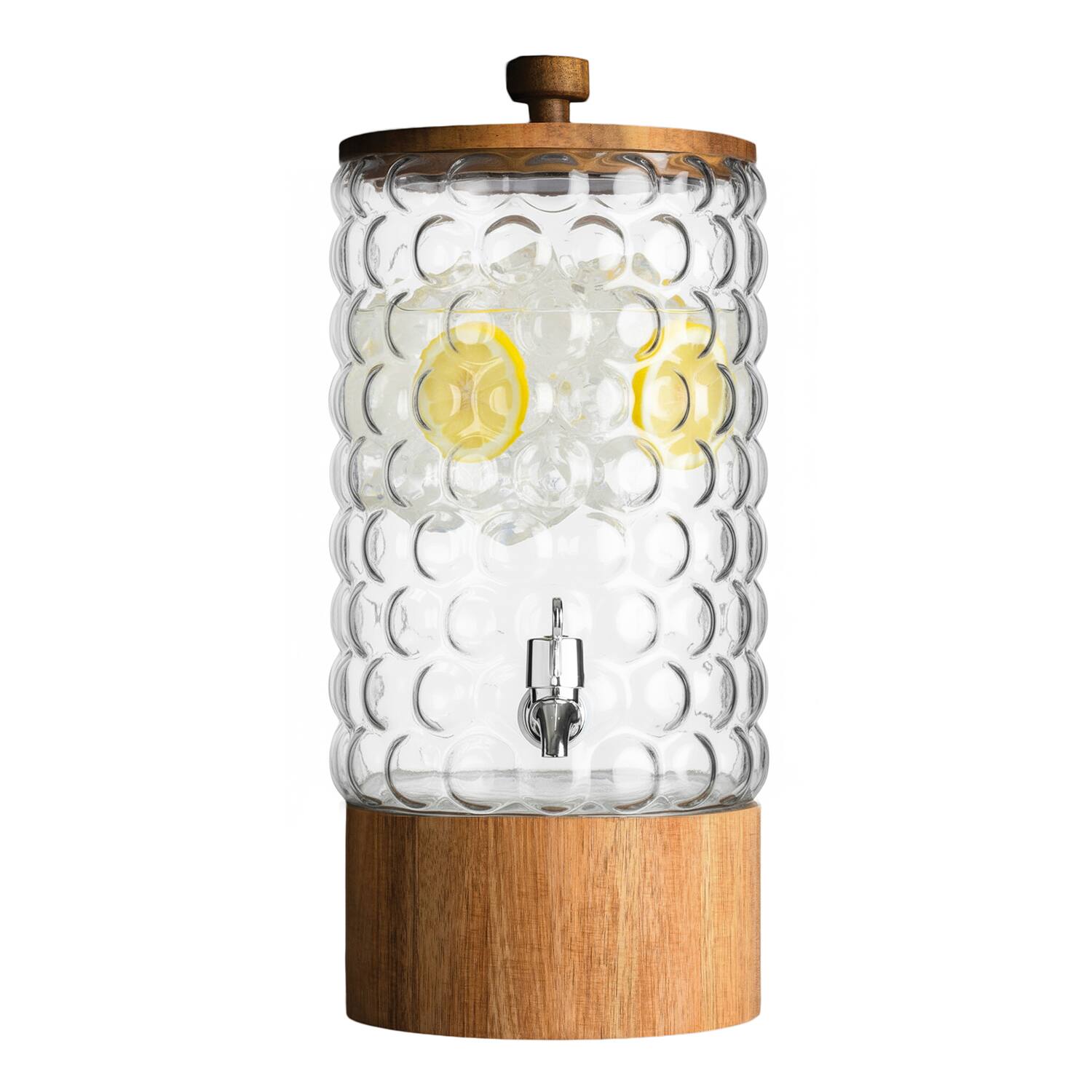 Angle. Jay Import - Palermo Beverage Dispenser With Wooden Lid & Base 2 Gal - Clear.