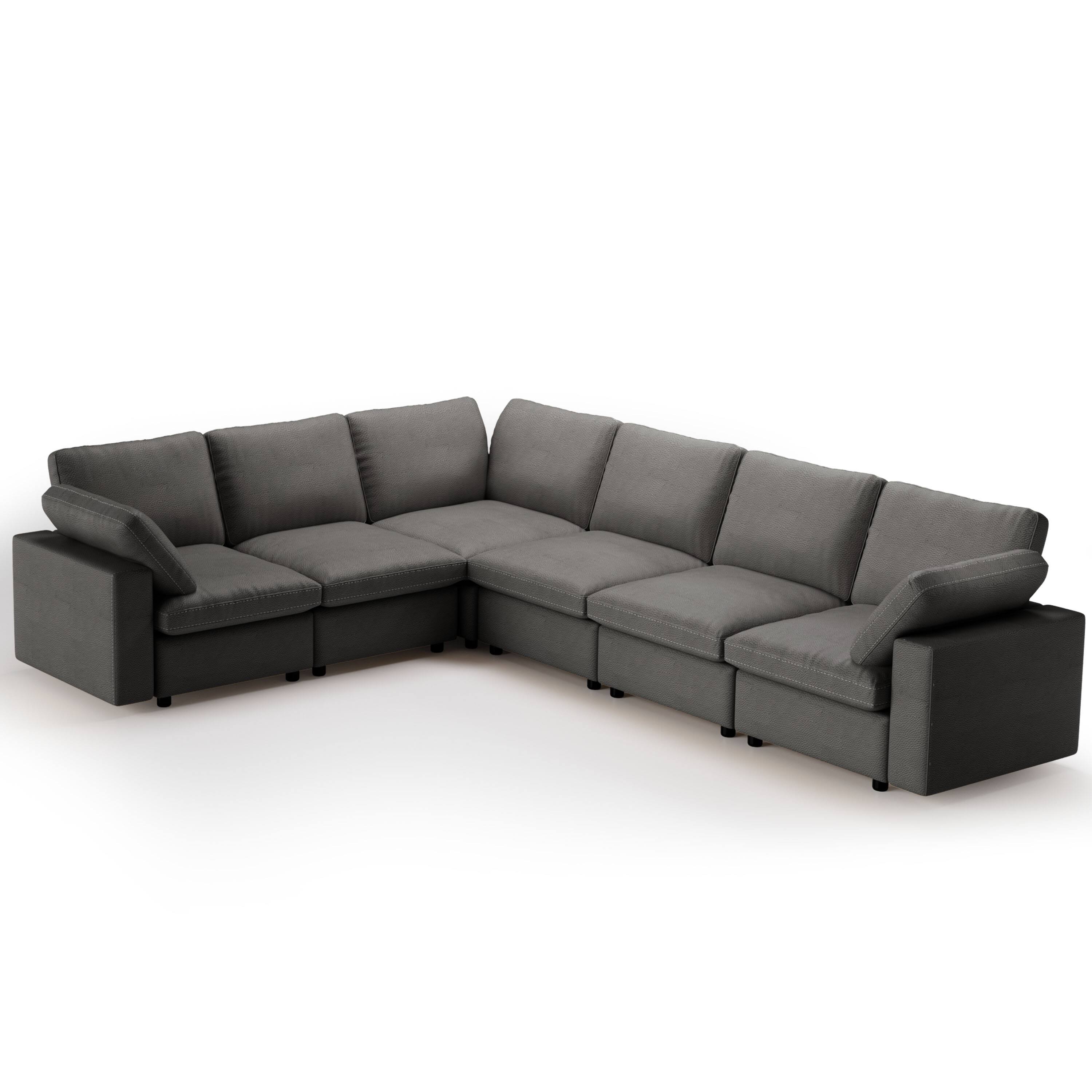 Left. Dyonery - Dyonery new cat scratch leather sofa, 7-seater, 130-inch oversized sofa, solid wood legs - Grey.