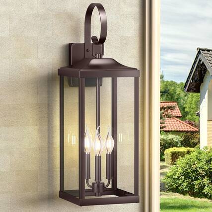 Front. VEGA AUTOMOTIVE - 2 Packs 24 Extra Large Dusk To Dawn Light Fixture 3 light Outdoor Porch Lantern Wall Mounted Waterproof - Bronze (No sensor) 1-Pack.