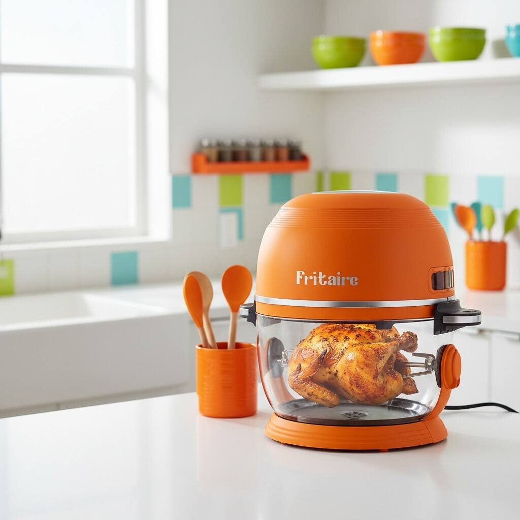 Alt View 1. Fritaire - Non-Toxic Air Fryer - Glass Air Fryer, 5qt, Teflon-Free, PFOA- Free, w/ Accessories - Rotisserie and Tumbling Basket - Orange.