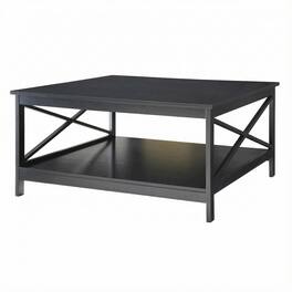 FurniFact - MDF Coffee Table Square Top Sturdy Base Durable Design - Black
