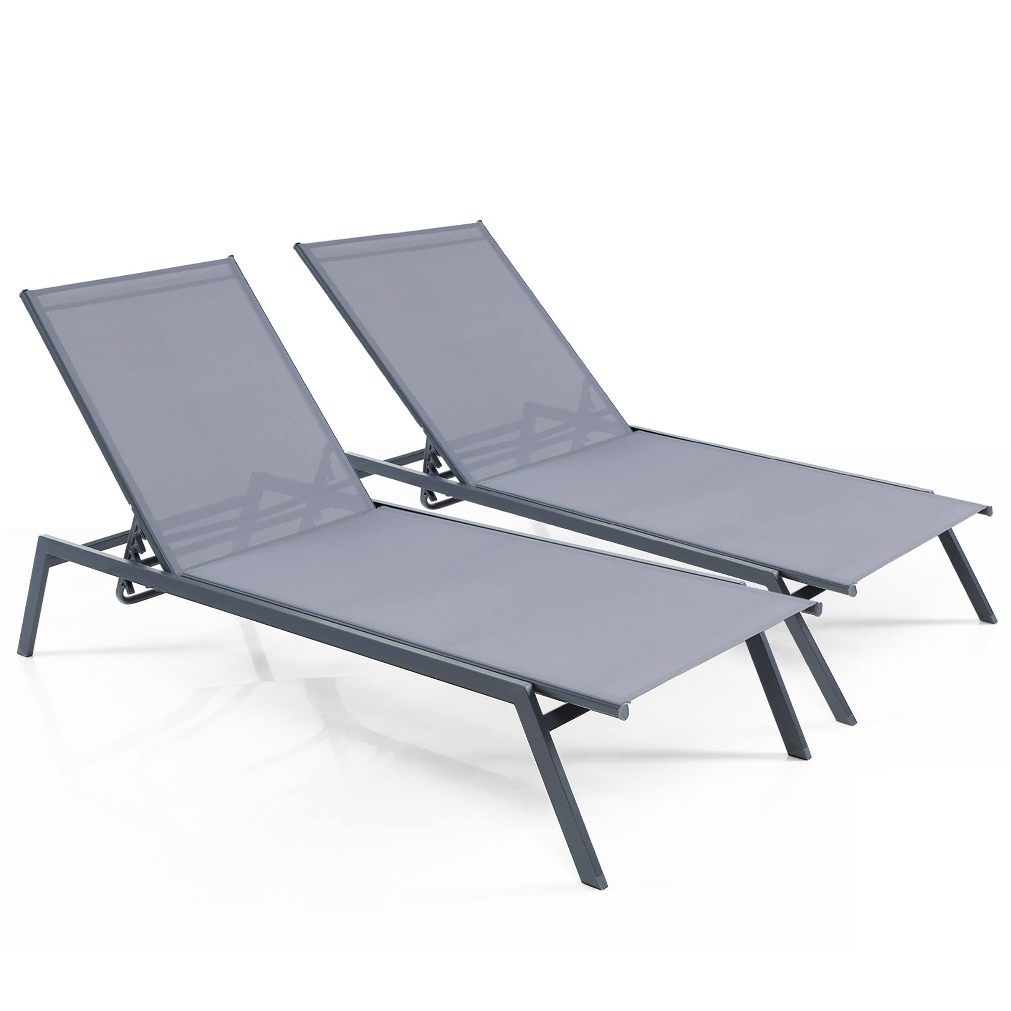 Alt View 1. Gymax - Gymax 2PCS Patio 6-Position Adjustable Lounge Chair Outdoor Reclining Chair Poolside - Grey.