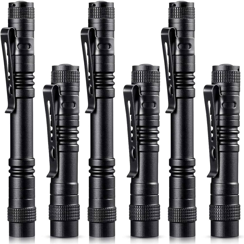 Front. ACJPR - 6 Pack Mini LED Pen Flashlights, Small Aluminum Pocket Penlights with Clip for Inspection, Camping, and Emergency Use.