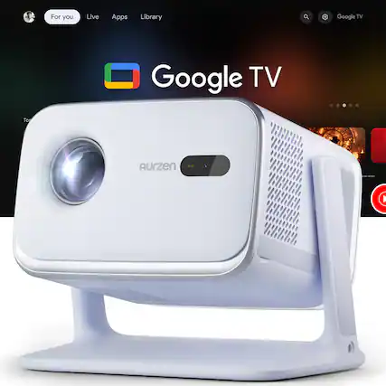 Aurzen - Smart Projector, Built-in Google TV, 20W Visible Speakers, DoIby Audio, TOF Auto Focus, 500 ANSI Lumens - Blue