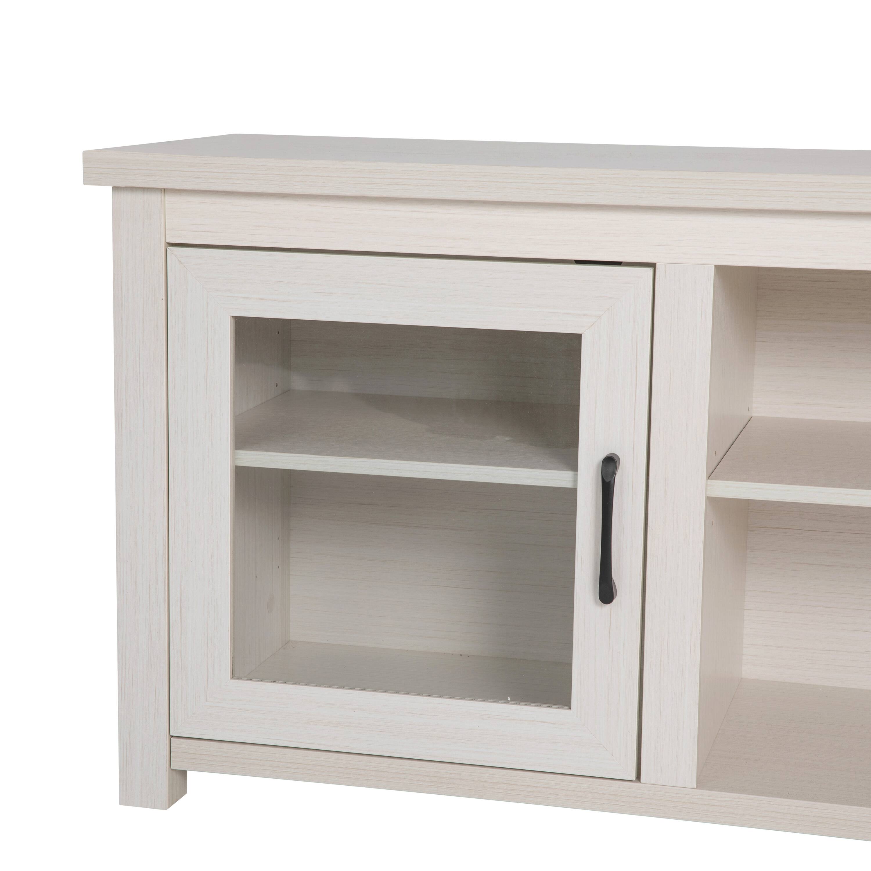 Alt View 9. Emma + Oliver - Liam TV Stand for up to 80" TV's - 65" Media Console with Classic Full Glass Doors & 3 Adjustable Shelves - White Wash.