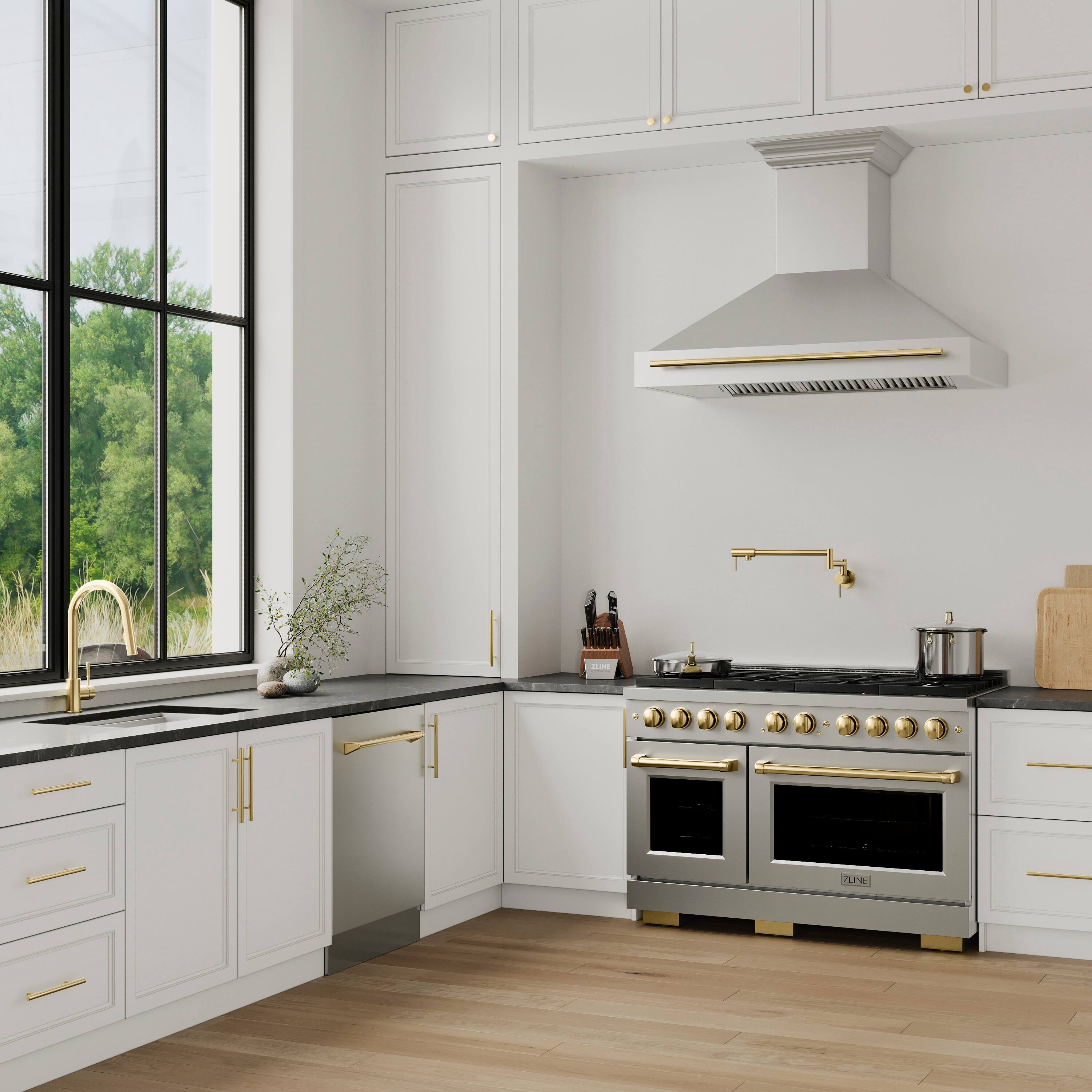 Alt View 3. ZLINE - ZLINE Autograph Edition 48 in. Stainless Steel Range Hood with Stainless Steel Shell and Polished Gold Handle - Stainless Steel.