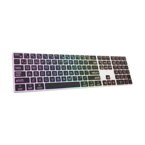 Stamp n Camp - Large Print Backlit Quiet Usb Wired Computer Keyboards Full Size With 7-color & 6 Modes Compatible For Windows/mac - Silver Wireless Keyboard(Large Print Key)-Full si