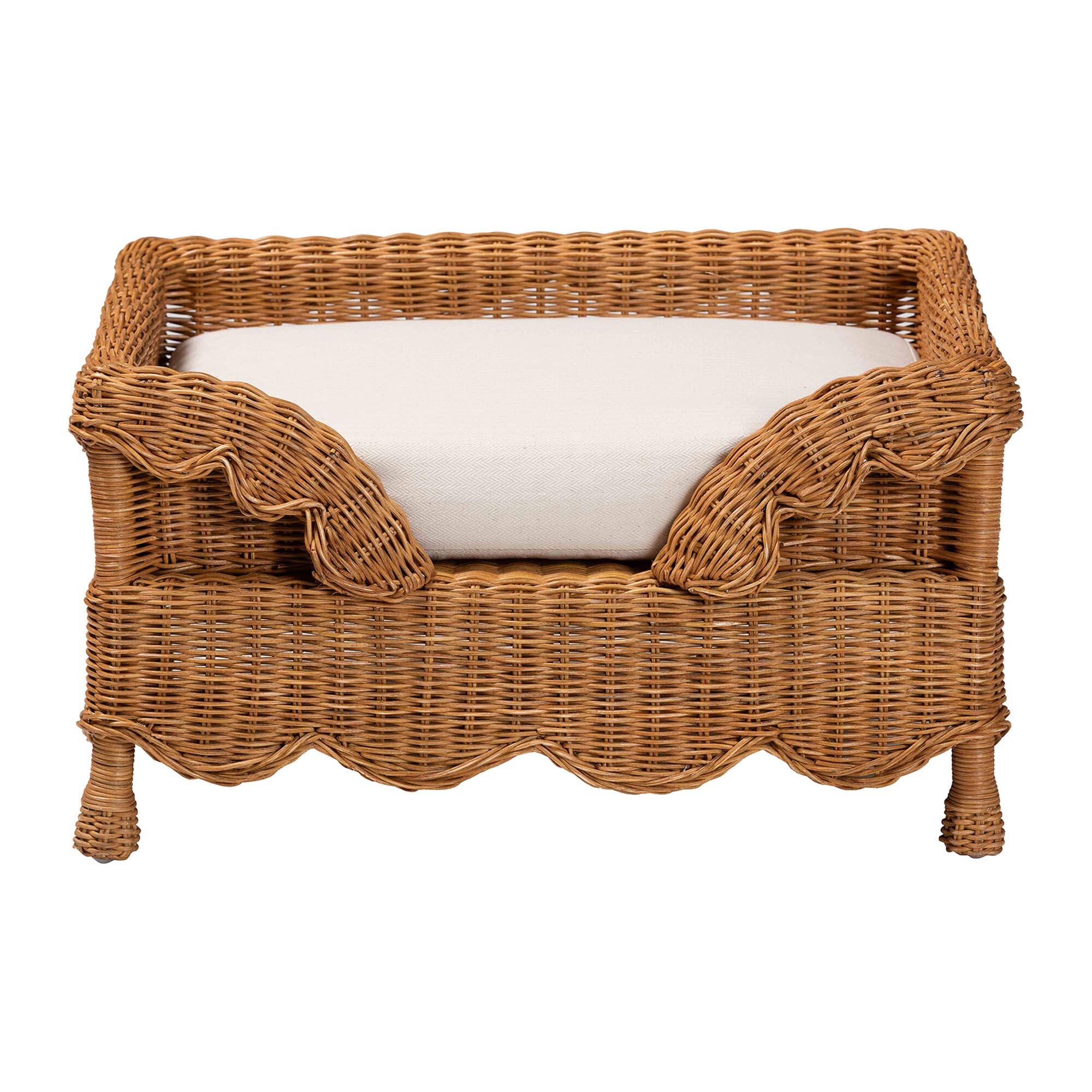 Angle. bali & pari - Papina Natural Rattan Pet Bed - Handwoven Wicker Enclosed Lounge Bed for Dogs and Cats with Removable Cushion, 25.6" - Light Honey.