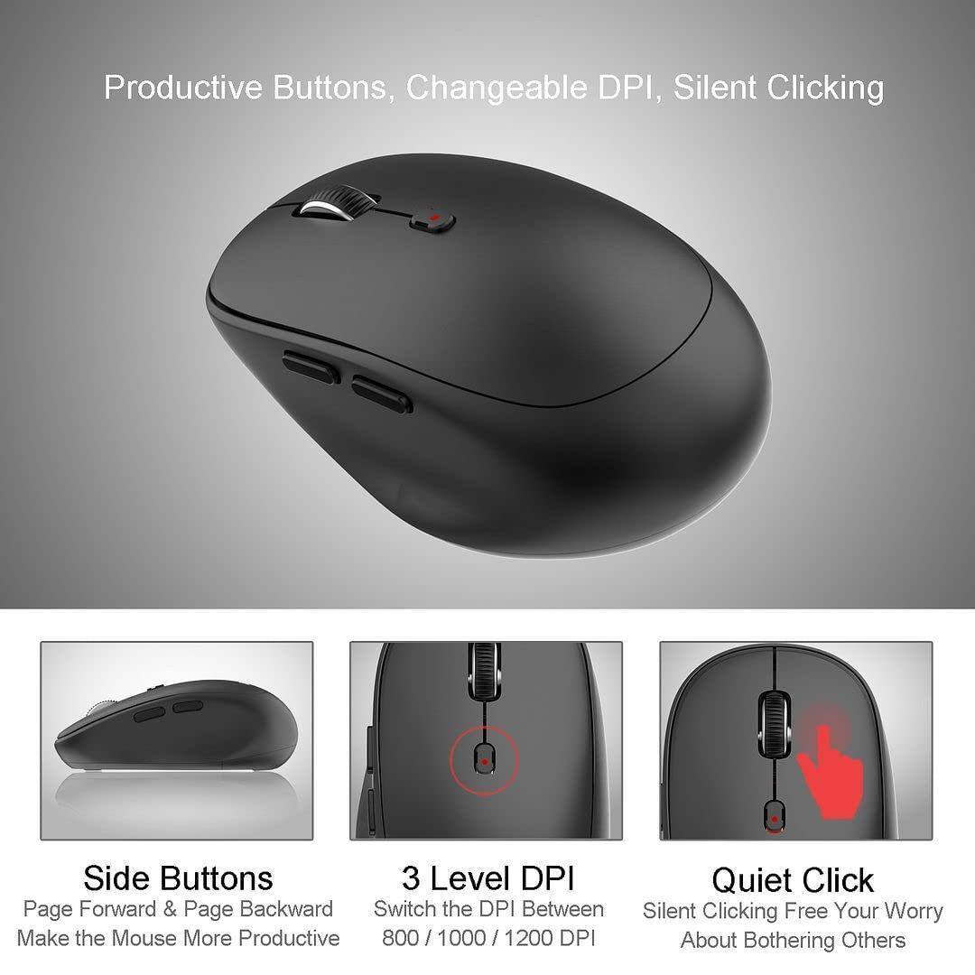 Productive Buttons, Changeable DPI, Silent Clicking

Side Buttons
Page Forward & Page Backward
Make the Mouse More Productive

3 Level DPI
Switch the DPI Between
800 / 1000 / 1200 DPI

Quiet Click
Silent Clicking Free Your Worry
About Bothering Others