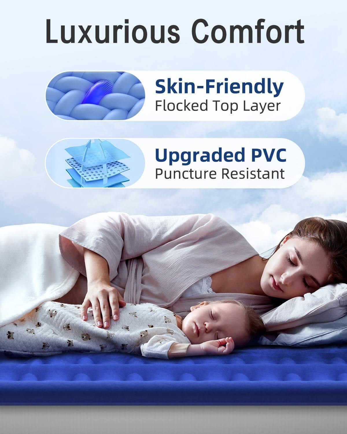 Luxurious Comfort

- Skin-Friendly Flocked Top Layer
- Upgraded PVC Puncture Resistant