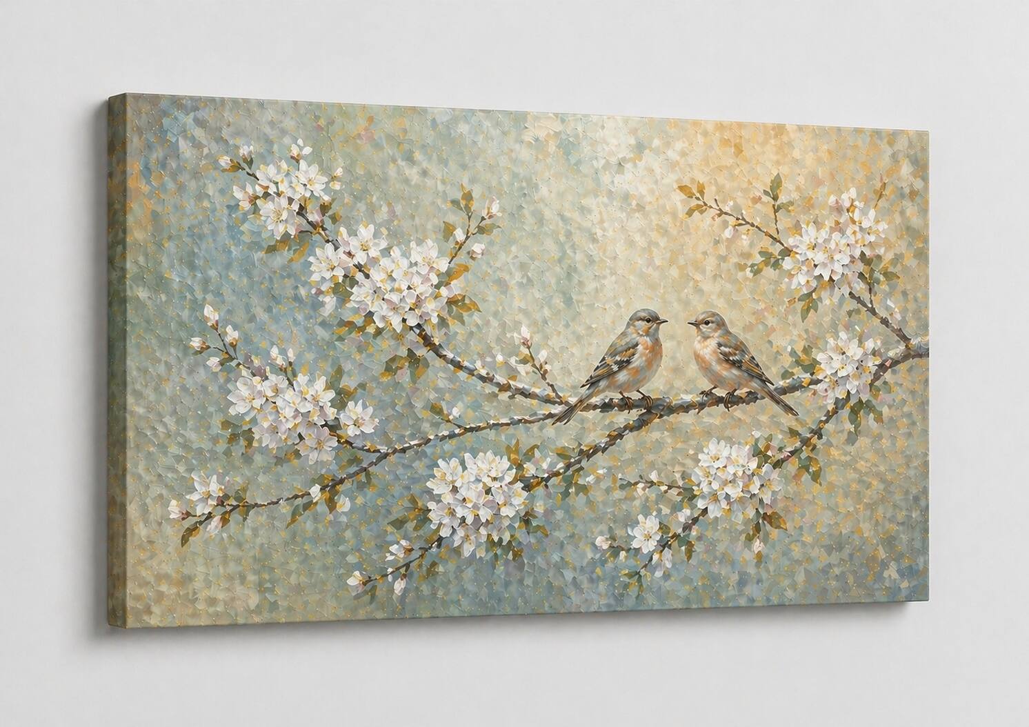 FC Design - Large Canvas 24x36" Bird on Floral Branch Pastel Art Painting Wall Décor - MultiColor