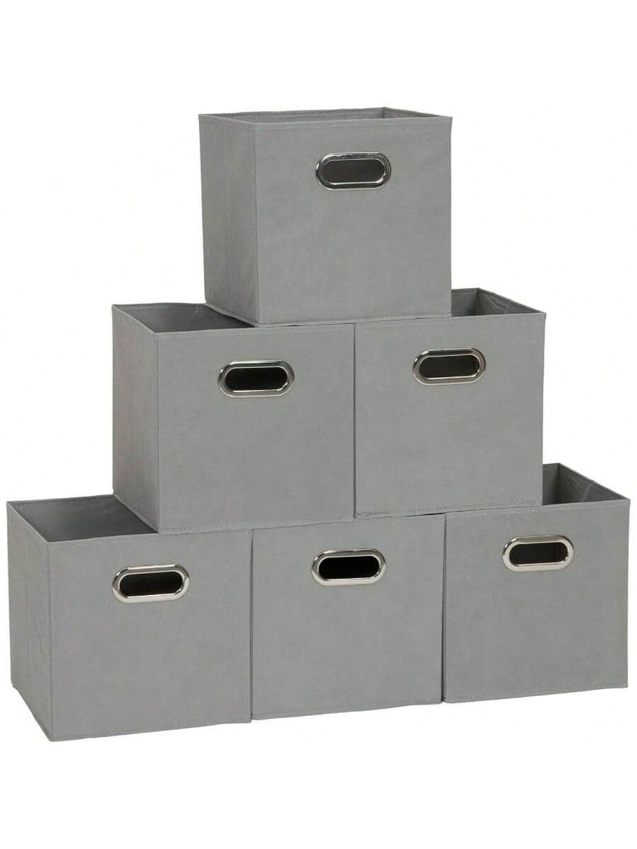 Live At Space - 80 - 1 Foldable Fabric Storage Bins Set of 6 Cubby Cubes With Handles Black