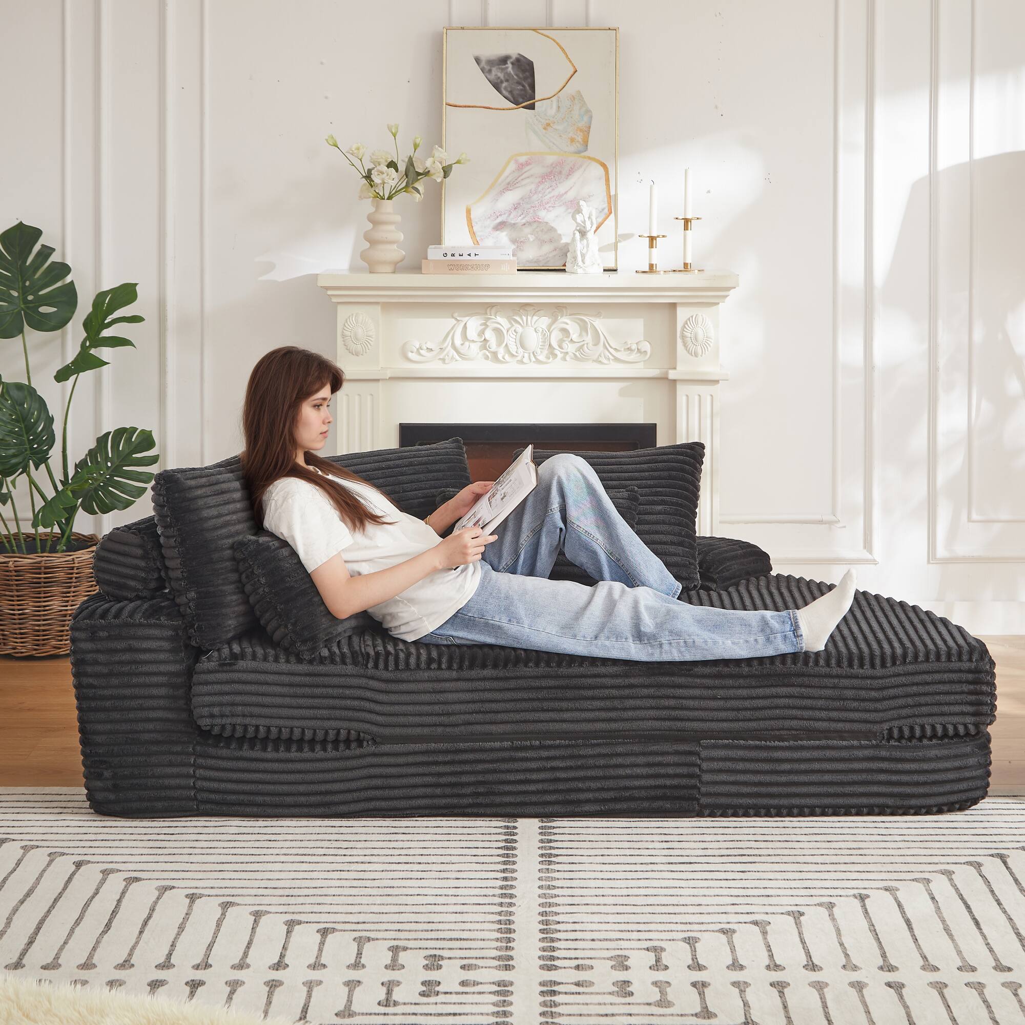 Alt View 5. GOODSILO - Large Semi-Circular Convertible Sofa Bed with Reclining Feature and Comfort Pillows - Black.