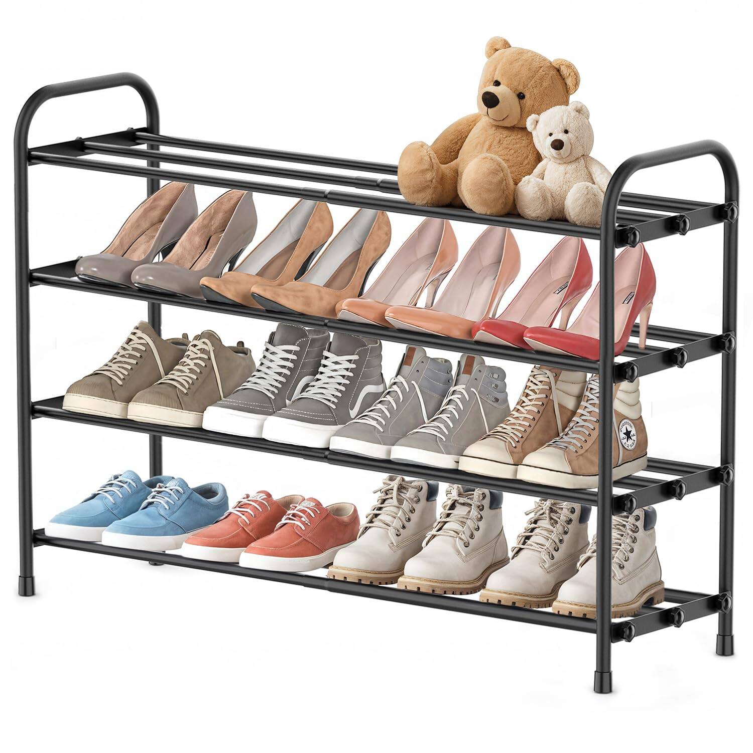 Hanke - 3-tier Expandable Shoe Rack Stackable And Adjustable Shoes Organizer Storage Shelf Sturdy Durable Metal - 4-Tier