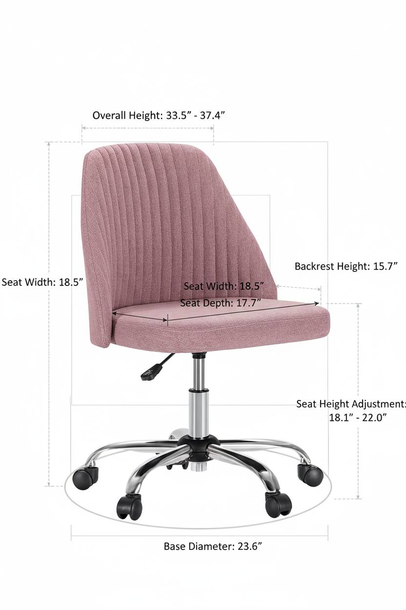 Overall Height: 33.5" - 37.4"  
Seat Width: 18.5"  
Seat Depth: 17.7"  
Backrest Height: 15.7"  
Seat Height Adjustment: 18.1" - 22.0"  
Base Diameter: 23.6"