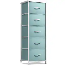 Sorbus - Narrow 5 Drawers Nightstand with Steel Frame, Wood Top, Easy Pull Fabric Bins for Home, Bedroom, Office & Dorm - Aqua