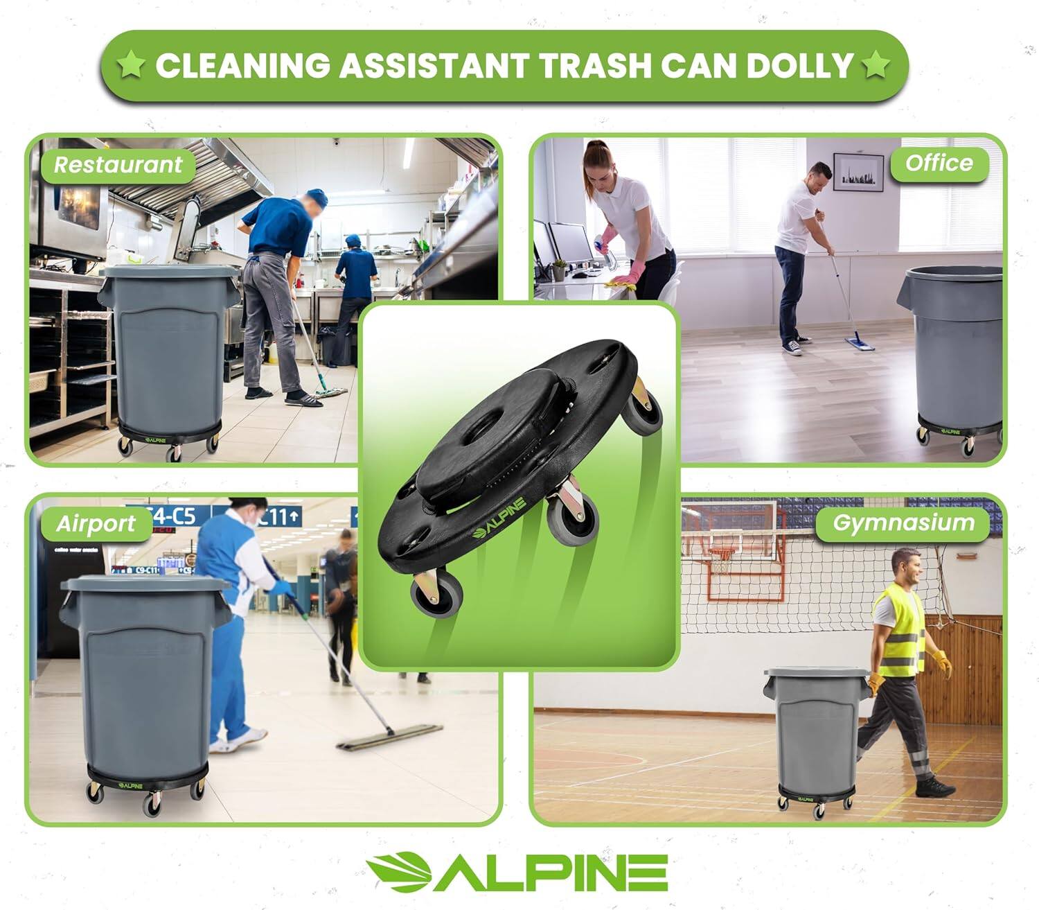 CLEANING ASSISTANT TRASH CAN DOLLY Restaurant Office Airport Gymnasium ALPINE