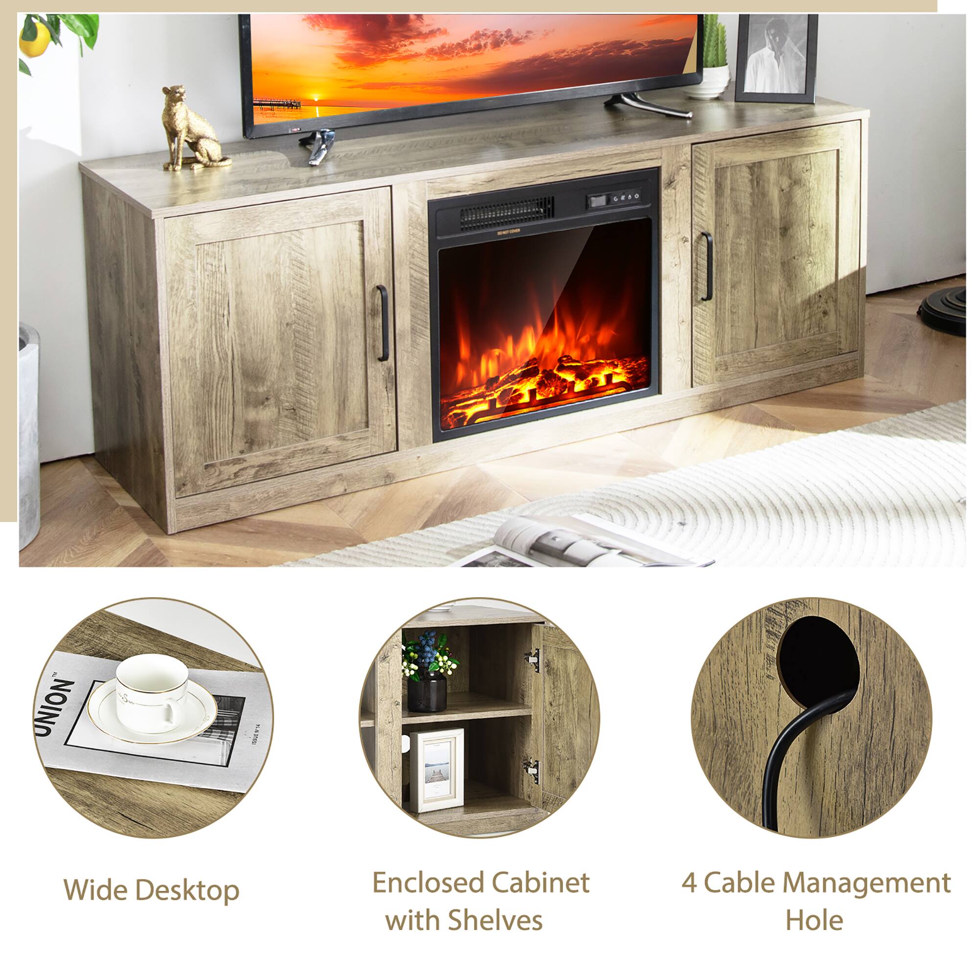 UNION SI Wide Desktop Enclosed Cabinet with Shelves 4 Cable Management Hole