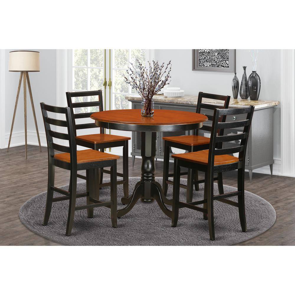 Back. East West Furniture - 5 Pc pub Table set - Kitchen dinette Table and 4 bar stools. - Black & Cherry.