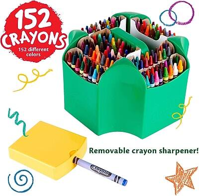 152 Crayons  
152 different colors  

Removable crayon sharpener!  

Crayola