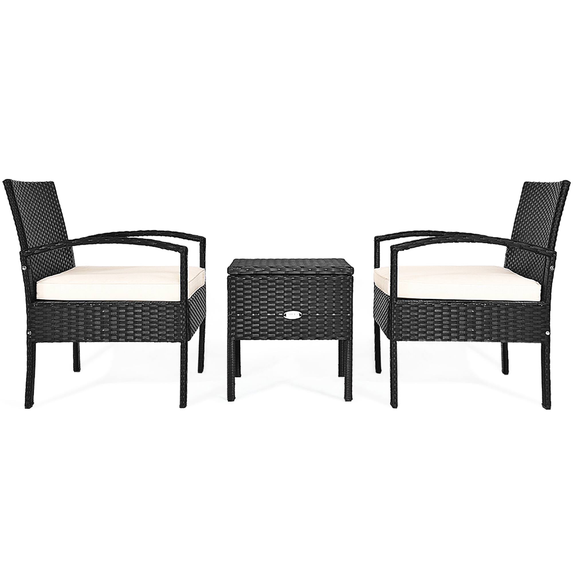 Alt View 1. Gymax - Gymax 3PCS Rattan Patio Conversation Set Outdoor Furniture Set w/ Storage Table - Black.